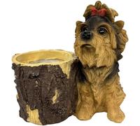HEIBTENY Yorkie Terrier Sculpture Resin Garden Ornament Decor, Rustic Stump-Style Planters for Succulents or Blooms, Weatherproof Dog Statue Ornament for Home Garden(Brown)
