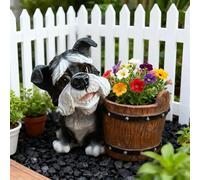 HEIBTENY Yorkie Terrier Sculpture Resin Garden Ornament Decor, Rustic Stump-Style Planters for Succulents or Blooms, Weatherproof Dog Statue Ornament for Home Garden(Black)