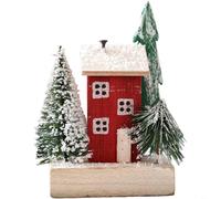 HEIBTENYChristmas Snow Village House Ornament, Wooden Red Rustic Festive Cottage with Snowy Roof for Holiday Tabletop Display, Charming Winter Scene Decoration(Style A)