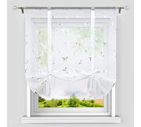 Heichkell Roman Blind, Voile Curtain, Polyester, Silver, W x H 80 x 140 cm, Modern Kitchen Curtain with Drawstring, Shiny Butterfly Decorative Pattern
