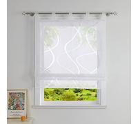 HeichkelL Roman Blind, White, 80 x 140 cm, 70% Viscose 30% Polyester, Modern Burnout Pattern, Glare Control, No Drilling Loop Roller Blind, Includes Plastic Tubes, Indoor Use, Window Treatment