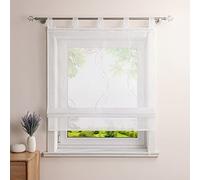 Heichkell Roman Blind with Loops, Voile Transparent Curtain, Embroidered, Modern Roman Curtain for Kitchen, Living Room, Bedroom, White, W x H 100 x 140 cm