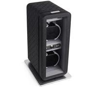 Heiden Monaco Double Watch Winder in Black Leather - Battery Powered or AC Adapter, 12 Program Settings, Diamond Stitched Vegan Leather, Soft Linen Interior, Large Interior Space for Large Watches,