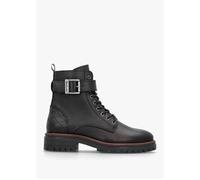 Heidi II Black Leather Commando Ankle Boots - Black Leather / 8