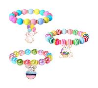 HEIDKRUEGER Beaded Bracelets Easter Charm Bracelet Set Rhinestone Colorful Bunny Egg Letter Beads Stretch Bracelets for Women Personalized Happy Easter Jewelry Gift, Resin, no gemstone