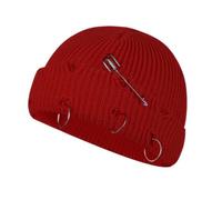 HeiDmai Distressed Ring Beanie Hat Unisex Fashion Hip-hop Slouchy Knitted Skull Caps, Red, One size