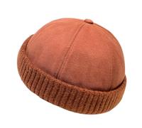 HeiDmai Winter Fisherman Beanie Hats Warm Knit Brimless Hat Retro Docker Cap Adjustable, Brick Red, One size