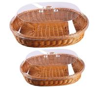 Heidouse 2PCS Bread Basket with Lid, 2 Sizes Rattan Bread Basket, Oval Shape Storage Organizer for Serving Fruit Vegetables Serving Baskets