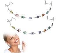 Heidouse 2Pcs Clip on Braces Safe Colorful Stainless Steel Fashion Braces Tooth Decoration with Metal Wires and Orthodontic Ligature Ties, Denture Care
