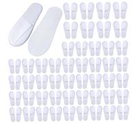 Heidouse 50 Pair Hotel Slippers 11x4 Inch Disposable Non-Woven Travel Slippers with Non-Slip 4mm Wavy Pattern Sole for Spa, Traveler, Guests, White, Spa