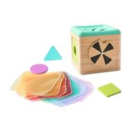 Heidouse Baby Tissue Box Toy, Educational Sensory Toys for Babies with Silk Scarf & Blocks, Wooden Tissue Box with Mirror for Infant Toddlers Boy Girl Gifts