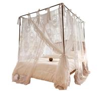 Heidouse Bed Canopy, 4 Corner Post Canopy Bed Curtains, Romantic Lace Mosquito Net for 1.5m/4.92ft Beds, White (Frame Not Included)