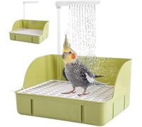 Heidouse Bird Bath for Cage, Plastic Automatic Bird Shower Bath with Rod, Gentle Circulating Water & Higher Fence for Small Pet