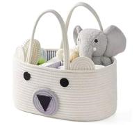 Heidouse Diaper Caddy Organizer, Cute Bear Baby Basket with Handle & Compartments, Stuffed Animal Holder, Cotton Rope Storage Basket for Home Nursery