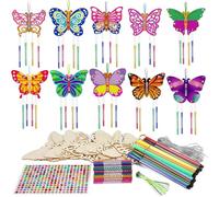 Heidouse DIY Wind Chime Kit, Wooden Butterfly Wind Chimes Arts and Crafts Ornaments DIY to Paint Butterfly Craft for Spring Easter Art Activity Birthday Decoration
