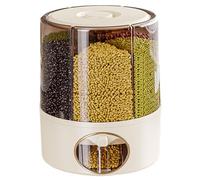 Heidouse Grain Dispenser, 360° Rotating Clear Rice Bucket with 6 Compartment, One-Click Output Cereal Dispenser with Lid for Kitchen, 9.25x11.02 inch Container Sets