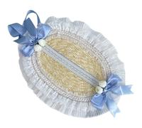 Heidouse Victorian Hats for Women, Adjustable Victorian Bonnet with Blue Bows and White Lace Decor, Lolita Hat with Strap for Tea Party Costume, Hats for Adults