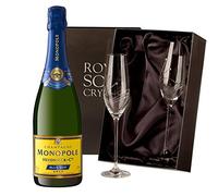 Heidsieck & Co. Monopole Blue Top Brut Champagne with 2 Royal Scot Diamante Flutes 75cl 12.5% abv