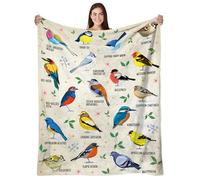 HEIFAM Bird Alphabet Blanket, Bird Gifts for Kids Men Women, Easily Distracted by Birds Print Blanket Colorful, Birthday Gift for Boys Girls, Kingfishers Rock Pigeon House Sparrow Birds, 50''x60''