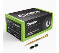 Heifix Multi-Purpose Wood Screws - FREE Screw Bit Included (QTY 100, 5mm x 80mm) Pozi Double Countersunk