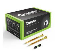 Heifix Multi-Purpose Wood Screws - FREE Screw Bit Included (QTY 1000, 5mm x 60mm) Pozi Double Countersunk