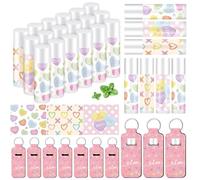 Heigble 36 Pcs Valentines Items Favors Gifts Include 18 Pcs Macaron Lipstick Bulk 18 Macaron Ribbon Lip Balm Holder Keychains Valentines Accessories Decoration for Survivors