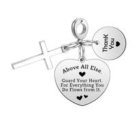 Heigebi Bible Verse Dangle Charm for Women Religious Gift for Women Friends Sister Dangle Charms for Bracelets Mother Day Christmas Birthday Gifts for Daughter Mom Goddaughter Inspiring Cross Charms