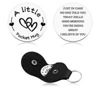 Heigebi Encouragement Gift for Men Women Pocket Hug Token Motivational Present for Son Daughter Friend Sister Birthday Christmas Graduation Gift Double Sided Message Engraved with Leather Keychain