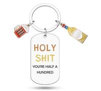 Heigebi Funny 50th Birthday Keyring for Women Men Unique Birthday Decorations Keyring Bday Gifts for Him Grandpa Father Dad Husband Turning 50 Year Old Gifts for Him Half A Hundred Keychain