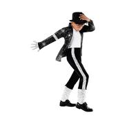 (Height 125-135cm) Boy Michael Jackson Billie Jean Cosplay Suit Dance Disco Halloween Fancy Dress Up 80s Pop King Costume for Kids