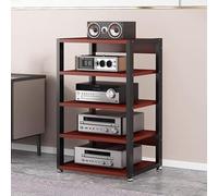 Height Adjustable AV Cabinet Open-Ended Media Stand with Steel Frame Teak Finish Storage Solution for Living Room Office DJ Theater - 19.6x15.7x35.4in