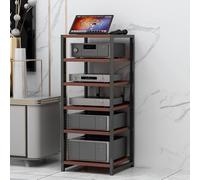 Height Adjustable AV Media Stand 6-Tier Wooden Stereo Rack for Record Players HiFi Audio Storage Cabinet Teak Finish Premium Component Shelf