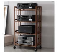 Height-Adjustable AV Media Stand - Multi-Function Floor-Standing Audio Rack with Wooden Shelves for TV Stereo Corner Storage & Open Design Entertainment Cabinet