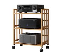 Height Adjustable Bamboo AV Rack with Wheels - 2/3/4/5 Tier Entertainment Stand for Home Theater HiFi Amplifier Media- 31.6in H x 19.7in L