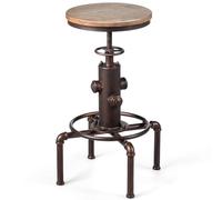 Height-Adjustable Bar Stool, Round Swivel Chair with Footrest, Iron and Pinewood Construction, 360° Rotation, Industrial Design, Supports Up to 150kg
