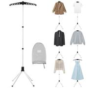 Height Adjustable Clothes Steamer Stand, 360° Rotating Ironing Rack with Telescopic Pole & Non-Slip Base, Folding Aluminum Alloy Garment Hanger for Shirts, Suits & Coats, Home & Travel Use(Black)
