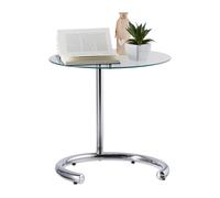 Relaxdays Height-Adjustable Coffee Table 70 cm, Round Living Room Stand, Chromed Steel, Glass Top 46 cm Ø, Silver