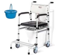 Height Adjustable Commode Toilet Chair, Aluminum Alloy Wheeled Commode, Toilet Chair with Wheeled Seat, Shower Chairwith Armrest and Backrest for Adults Handicap Elderly B