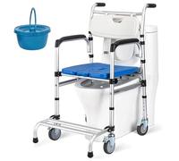 Height Adjustable Commode Toilet Chair, Aluminum Alloy Wheeled Commode, Toilet Chair with Wheeled Seat, Shower Chairwith Armrest and Backrest for Adults Handicap Elderly B
