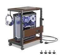 Height Adjustable Computer Tower Stand with Charge Station and USB Charging Port, 2-Tier ATX-Case Cart, Under Desk Mobile PC Stand, CPU Holder Cart with Locking Caster Wheels for Fits Most PC