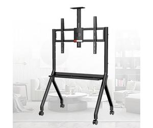 Height Adjustable Digital Whiteboard Stand on Wheels for Interactive Smart Board & TV, Portable Floor Stand with Camera Tray for Office, Classroom & Versatile Use - Silver