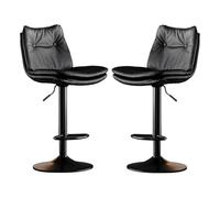 Height Adjustable Dining Stool - Faux Leather Bar Stool with 360° Swivel Seat - Channel Tufted Design, Adjustable Height 60-80cm for Kitchen Island