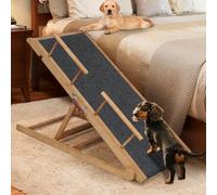 Height Adjustable Dog Ramp for Bed Couch, Extra Wide 45cm Portable Wooden Pet Ramp, Non-slip Dog Ramp 6 Adjustable Heights from 40 to 71cm Tall for Small Medium Large Dogs(Load-bearing 75kg)