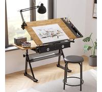 Height Adjustable Drafting Desk - Versatile Craft Table with Storage Maple Panel Art Table for Home Office Studio and Creative Projects