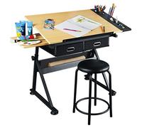 Height Adjustable Drafting Maple Craft Table with Storage Ergonomic Home Office Workstation Versatile Art Desk for Creative Projects and Productivity