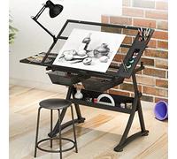 Height Adjustable Drafting Table with 0-50° Tilt, Ding Desk for Artists, Study & Home Office, Includes 2 Slide Ders for Sketching, Reading & Writing
