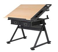 Height Adjustable Drafting Table with Stool - Natural Wood Top for Art Writing & Reading - Versatile Design for Home Office Studio or Creative Space
