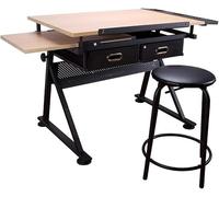 Height Adjustable Drafting Table with Storage, Tiltable Craft Desk for Home Office, Maple Wood Art Station, Ergonomic Design, Versatile Worktable for Artists & Crafters