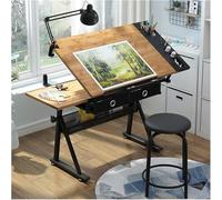Height Adjustable Drafting Table with Tilting Glass Top Storage Drawer Art Workstation for Drawing Painting Crafting and Sketching - Perfect for Artists and Designers.