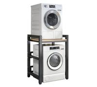 Height Adjustable Dryer Stand - Stacking Kit with 400KG Load Capacity - Over Washer Storage Rack for Front Loader Washing Machines & Tumble Dryers(Black Frame+light Walnut)